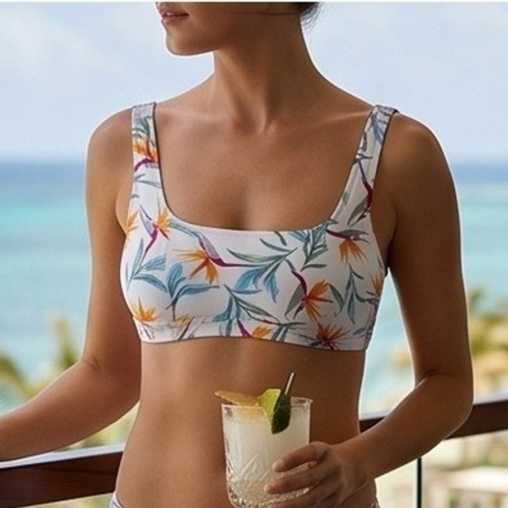 Mynah 24W Floral Cascade Bralette Bikini Top White Multi 24W NWT‎